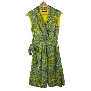Ellen Tracy Green & Yellow Printed Fit & Flare Knee Length Dress S